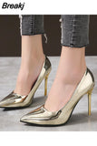Women Pumps High Heels Silver Sexy Patent Leather Sliver Shoes for Women Stilettos Fashion Luxury Wedding Party Shoes Big