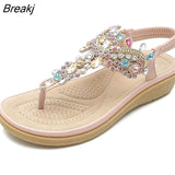 New Round Toe Women's Flip Flops Fashion Personality Rhinestone Ladies Sandals Roman Crystal Platform Elastic Band