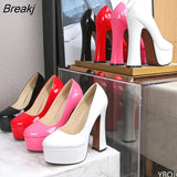 New Model Catwalk Show 14CM High Heels Women's Banquet Party Round Toe Wear Single Shoes Large Size Women's Shoes