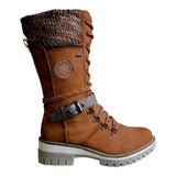 Mujer Women's Winter Side-pull Lace-up Knitted Mid-tube Boots Low-heeled Round-toe Boots High-quality Winter Warm Boots