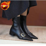 Black Short Shoes for Women Elegant with Low Heels Booties Work Female Ankle Boots Pointed Toe Designer Luxury