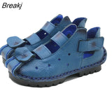 2023 Summer Soft Bottom Flat Genuine Leather Women Shoes Personality Leisure Women Sandals Retro Handmade Sandals
