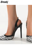 New High-Heeled Shoes Letters Women's black and white stripes Stiletto Sandals High-end Light Luxury Designer