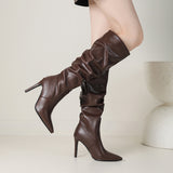 Breakj -43 Sharp Pleated High Boots Female Boots With High Heel Pile Boots Women's