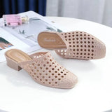 Women's Sandals Beach Shoes Slippers Hollow Out Mid Heels Korea Style Footwear Antiskid Platform Shoes Zapatos De