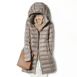 Slim Women Duck Down Jacket Long Ultra Light Thin Casual Coat Women Down Coat Puffer Jacket Slim Remove Hooded Parka
