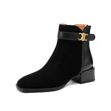 Vintage Thick Brown Boots 2024 Winter New Style Martin Boots Square Head Rear Zipper And Ankle