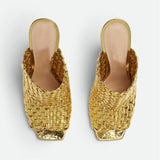 Breakj New High Heel Woven Slippers Wear Knot High Heels Half Slippers Metal Heel Women's