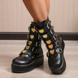 Design Black Gothic Style Thick Platform Spring Autumn Winter Shoes Women Fashion Punk Street Boots Plus Size