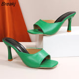 Women's Summer Mules Shoes Sexy Zebra Pattern Thin High Heels Female Sandals Party Dress Square Toe Women's Slippers Plus