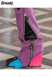 Women Chelsea Boots Luxury Designer Shoes Metal Decoration Rivet Women High Knee Boots Zipper-Sid Chunky Heels Western