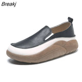 Leather Casual Platform Shoes for Women 2023 All-match Female Footwear Outside Slip-on Shoes Comfortable Anti-skid Flat