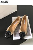 Flats Shoes Woman Brand Metal Buckle Round Toe Ballerina Comfortable Shallow Slip on Casual Ballet Embroidery Black