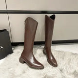 Knee Boots Women's 2024 New British Pointed V Mouth Western Cowboy Boots Thick Heels Show Thin Knight Boots In
