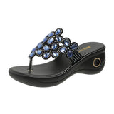 Casual Crystal Floral Wedge Slides Women 2023 Fashion Hollow Out Platform Sandals Woman Comfortable Slippers Womens