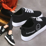 Women Canvas Shoes Summer/Autumn Flats Women Canvas Shoes Classic Lace Up Smiley Face Walking Fashion Women