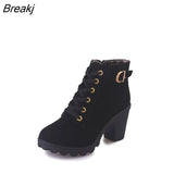 boots for women 2023 new elegant square heel shoes woman high heel solid vintage boots women lace-up ladies shoes