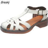 Braided Buckle Roman Sandals Solid Color Middle Heel All-match Women's Shoes Heel Comfortable Women's Beach