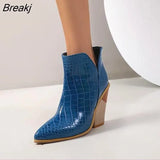 Cowboy Boots Women PU Leather Wedges High Heels slip on Cowgirl Booties Ankle botas Women's Shoes Yellow