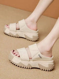 Leather Slippers Women New Indoor Outdoor Thick Sole Fashion Slippers Anti Slip Trend Flat Shoes Wear-resistant