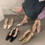 Thick-Heeled Sandals 2024 Spring And Summer Korean Version Of The New Medium-Heeled Lacquered Leather High-Heeled Shoes Tripped With Bright Leather