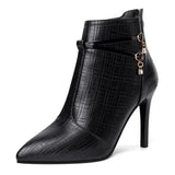 Women's Sexy Pointed Toe Stiletto Heels Ankle Boots Plus Size Autumn Winter Warm Short Plush Booties PU Leather Botas Mujer