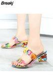 Brand Big Size 41 Elegant Crystals Chunky Heels Summer Women's Shoes Woman Sandals Leisure Shoes Women
