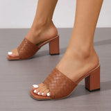 New Summer Square Toe Open Toe Pumps Leather Platform Slippers Outdoor Sexy Elegant Fashion Party Shoes Sandalias De