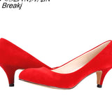 Women Pumps Sexy High Heels Shoes Flock Pointed Toe Red Wedding Pump Woman Casual Slip-on Dress Shoe