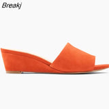 Women Slippers Elegant Summer 3cm Velvet Mules Wedge Sandals Slippers Open Toe High Heels Casual Dress Woman