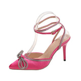 Stiletto Sandals, New Summer 2024 Crystal One-line Black Lace Rhinestone Bow 9cm High Heel Fashion Sandals,