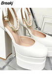 Brand Women High Heesl Shoes Sexy Thick Heel Platform Shoes Square Toe Rhinestone Woman's Pumps Party Wedding Shoes