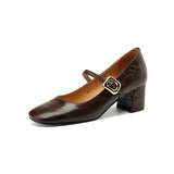 2024 New Silver Square-Headed Mary Jane Shoes With Thick Heels And Single Shoes With Shallow Mouth Buckle High-Heeled