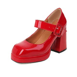 Size 34~48 Men Platform Shoes Spring 2023 Glossy Patent Leather Square Toe Sweet Buckle Chunky Heels Women Mary Janes