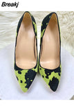 black mixed colors cow pattern stilettos pointed toe 12cm 10cm 8cm high heels plus size 45 cozy women pumps RM031