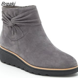 New Women Boots Autumn Solid Suede Wedges Platform ankle Boots Fashion Bow-knot Chelsea Boots Platform Zipper Walking