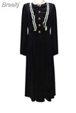 Vintage Lace Midi Dress Elegant 2023 Autumn Slim Long Sleeve Black Velvet Dress Casual Party Korean Fashion Dress