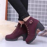 New High Heel Thick Heel Casual Women's Boots Platform Ankle Boots Round Head Side Zipper Lace Ankle