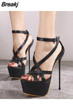 2023Summer Women Sandals Pumps Party Shoes Platform Sexy Elegant Stiletto Open Toe Super High Heel Stripper Shoes
