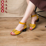 New Sandals National Wind Leather Women's Shoes Thick Heel Fish Mouth Mother Shoes Elderly Women's Shoes Soft Bottom
