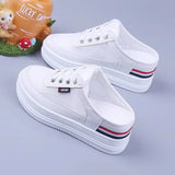 Women's Mesh Surface Hollowed Half Slippers Summer Versatile Student Bones Outdoor Breathable Closed Toe Mesh Casual Shoes
