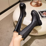 Shoes Woman Zipper Rubber Boots Sexy Thigh High Heels High Sexy Round Toe Clogs Platform Boots-Women Chelsea Rain Autumn