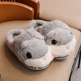 Kids Parents Shark Winter Cartoon Shark Home Slippers Couples Fashion Indoor Thick Bottom Plush Funny Cotton