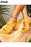 Heeled Women's Sandals 2023 New Fashion Brand Woven All-match Niche Slipper Sandals European Style Casual Comfort
