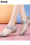 Women's Summer Footwear Transparent Sandals Gold Shoes for Woman 2023 Pointed Toe Low Heel Elegant Clear 39 A Non Slip Fashion