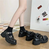 Shoes Harajuku Buckle Mary Janes Shoes Women Cross-tied Platform Shoes Patent Leather Girls Shoes Rivet Casual