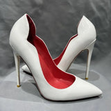 Women Sexy Patent Extremely High Heel Shoes Pointy Toe Curl Cut Ladies Designer Stiletto Pumps Pink Black