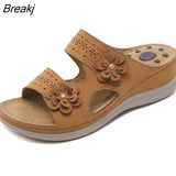 New 2023 Flower Women Sandals Fashion Premium Orthopedics Shoes Retro Wedge Platform Slippers Outdoor Beach Casual