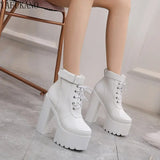 Super High-Heel Short Boots Lace-Up Womens Shoe Model Catwalk Thick With Women Boots Sexy Elegant Ankle Boots Single