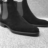Men Chelsea Boots Black Brown Velvet High Ankle Dress Shoes Men Walking Shoes Wear Resistant Chelsea Dress